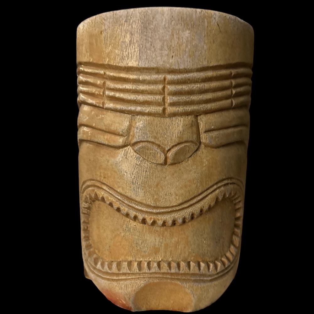 Vintage Tiki Hand Carved Tribal Wooden Decorative Mug 12x5 Inches